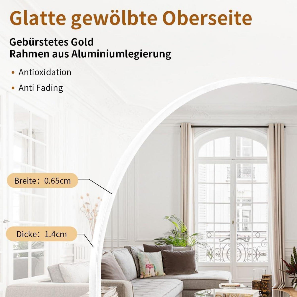 Ganzkörperspiegel Bogenförmig 170x70cm | Stand- & Wandspiegel Modern