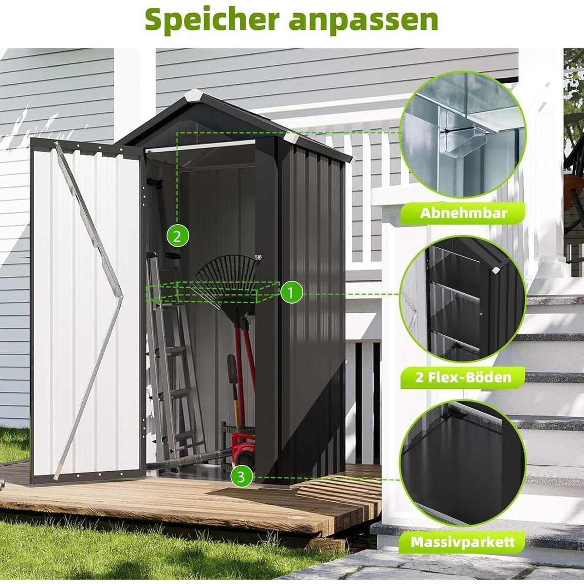 Wetterfestes Gartenhaus Metall 87,5x67 cm mit 2 Einlegeböden