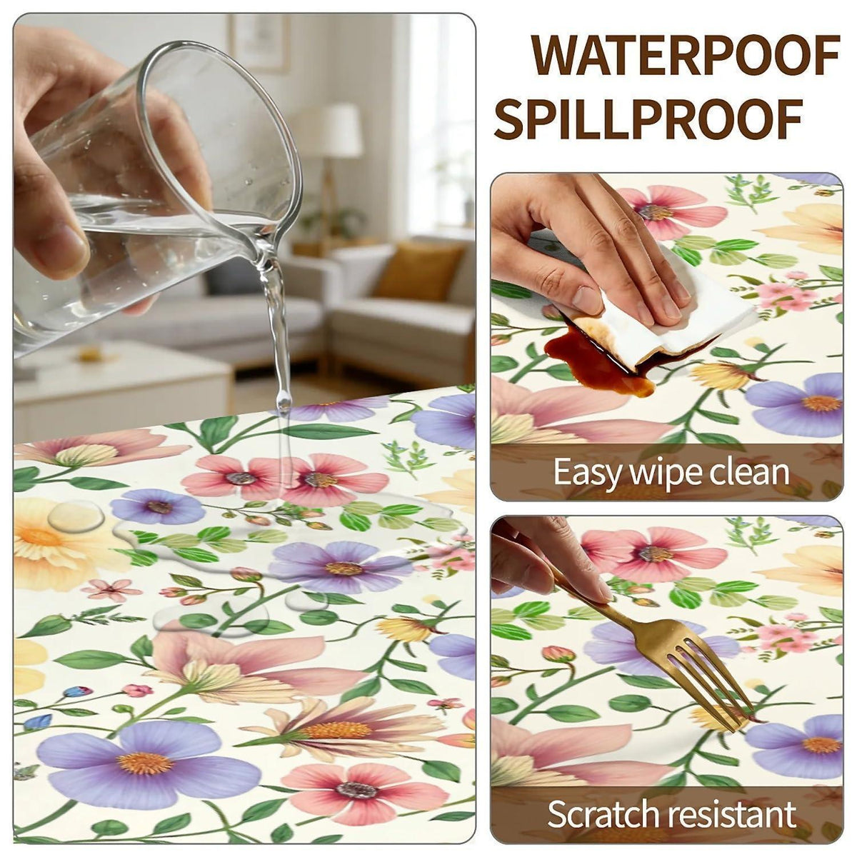 Elastische Tischdecke 120x80 cm – Wasserdicht & Wildblumenmuster