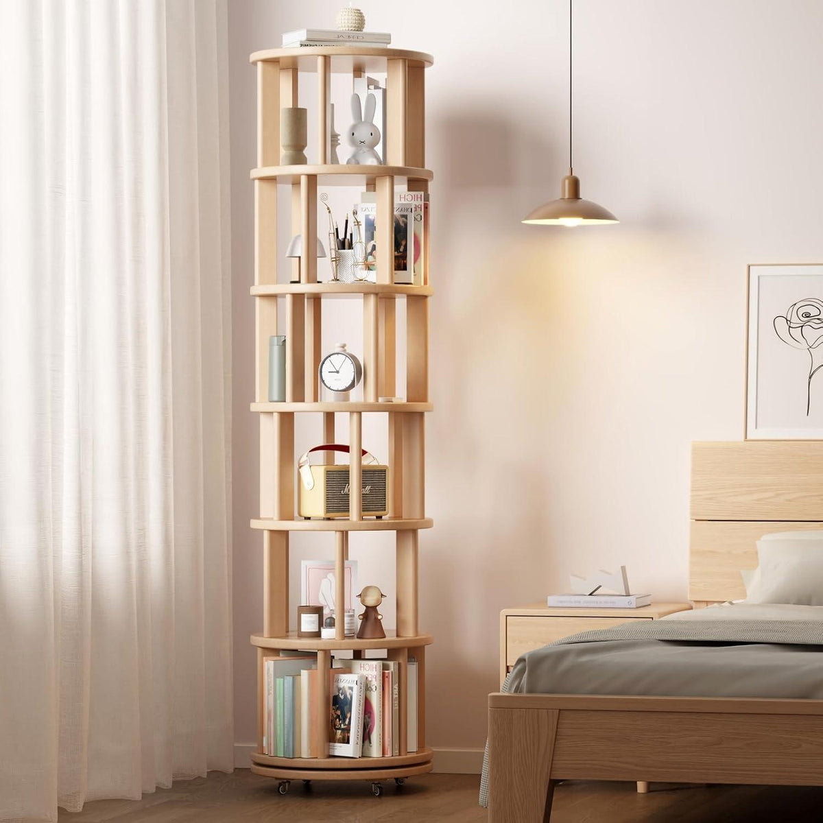 Drehbares Bücherregal aus Massivholz – 6-stöckig & 360° rotierend
