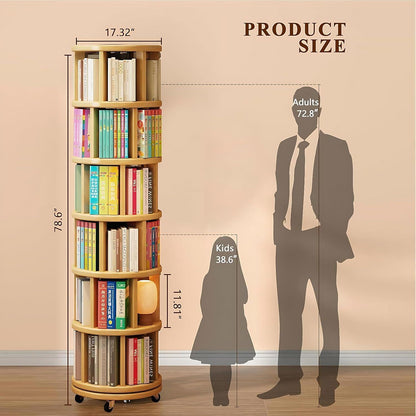 Drehbares Bücherregal aus Massivholz – 6-stöckig & 360° rotierend