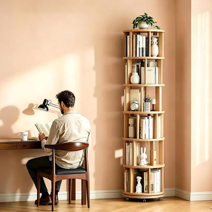 Drehbares Bücherregal aus Massivholz – 6-stöckig & 360° rotierend