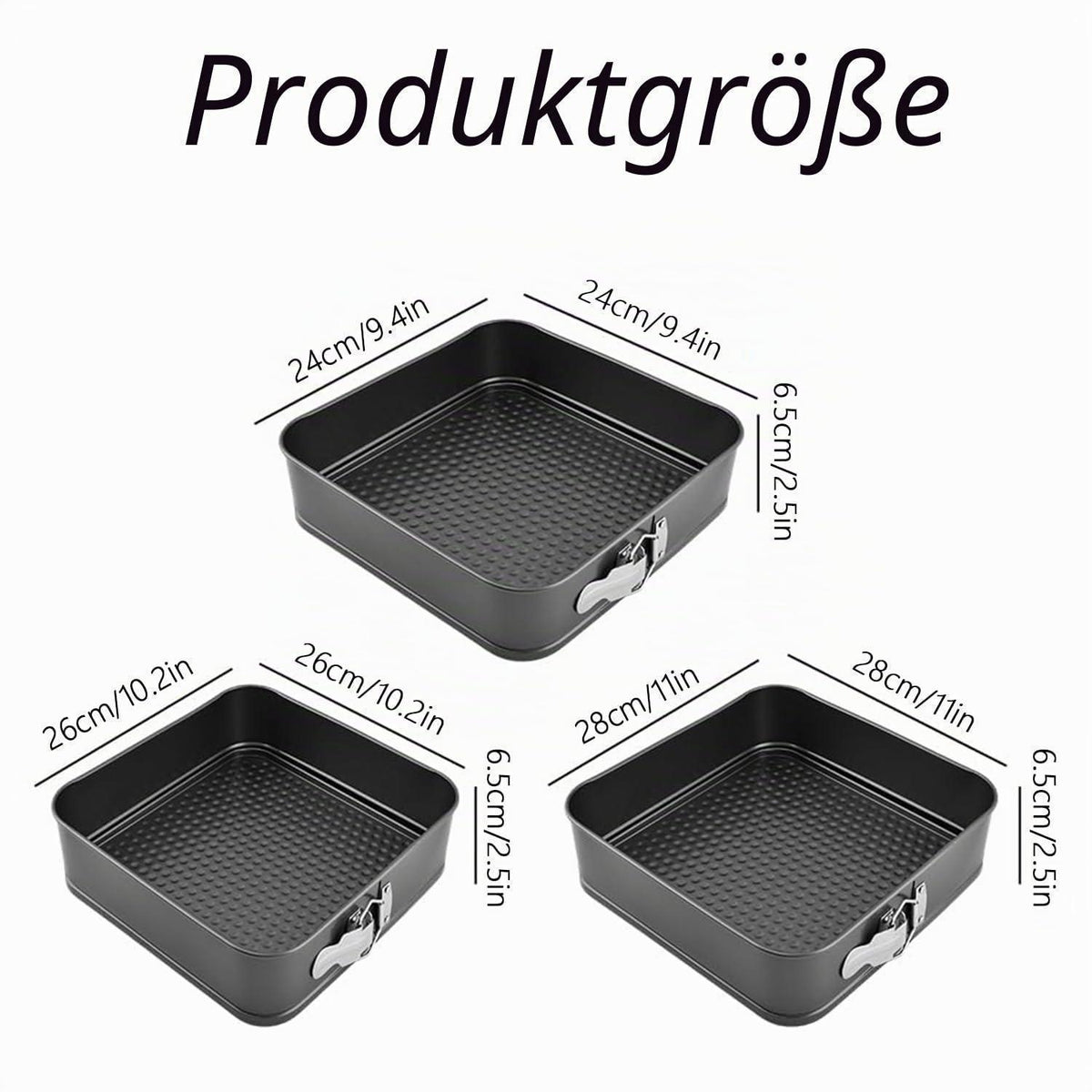 Quadratische Kuchenform Edelstahl 3er Set 24/26/28cm
