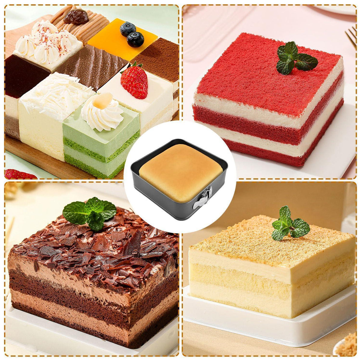 Quadratische Kuchenform Edelstahl 3er Set 24/26/28cm