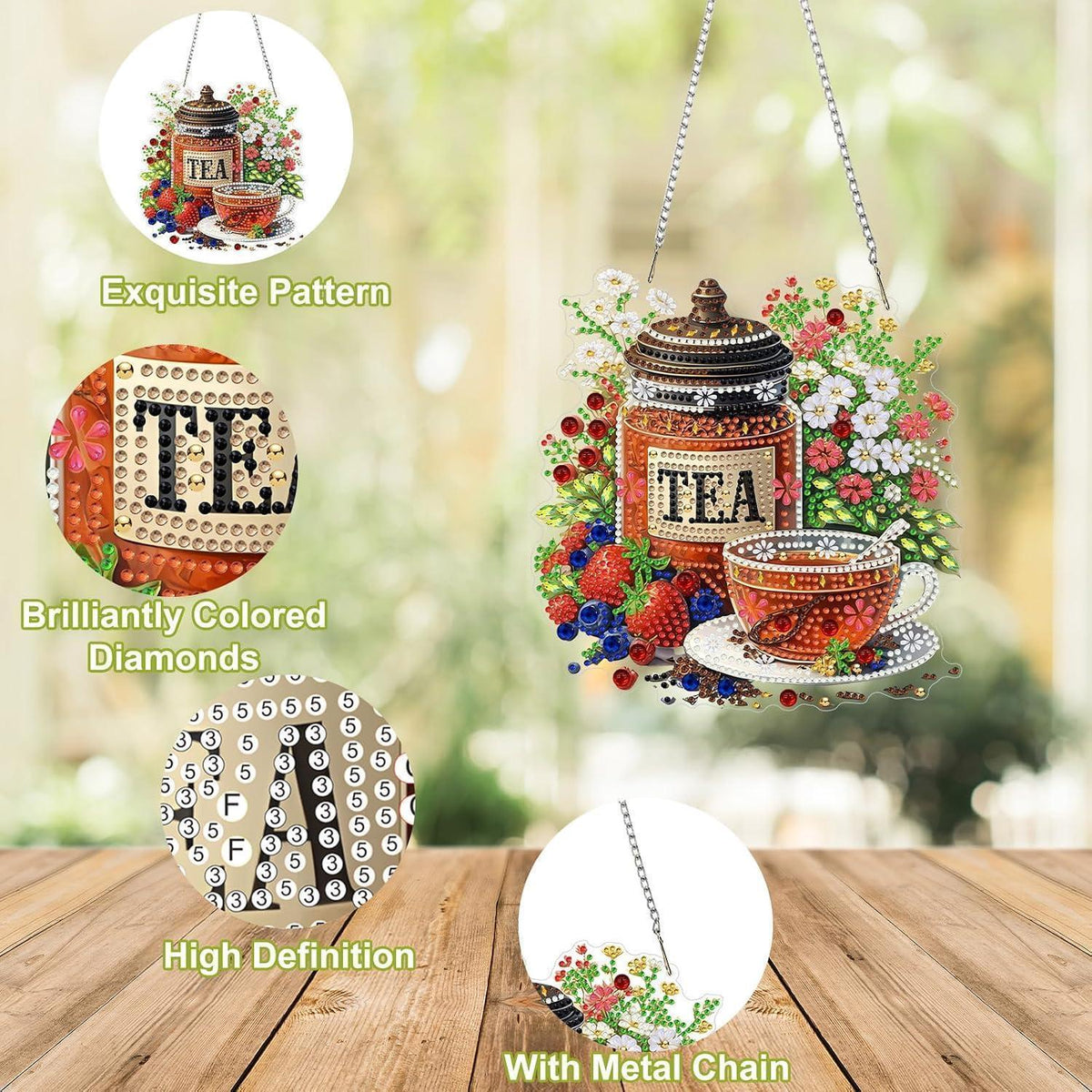 5D Diamantmalerei Teekanne Anhänger - DIY Fensterbild Set