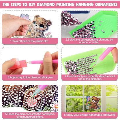 5D Diamant Painting Bär Anhänger | Fensterbild DIY Kristall Kunst Set