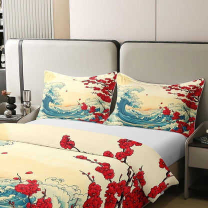 Japanischer Ukiyo-e Bettbezug 200x200 Baumwolle – Retro Wellen Design