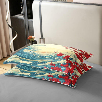 Japanischer Ukiyo-e Bettbezug 200x200 Baumwolle – Retro Wellen Design