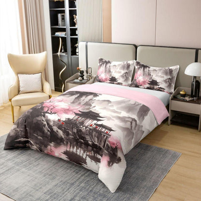 Chinesischer Stil Bettwäsche Set 200x200 Baumwolle Tusche Landschaft