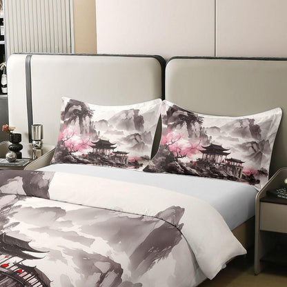 Chinesischer Stil Bettwäsche Set 200x200 Baumwolle Tusche Landschaft