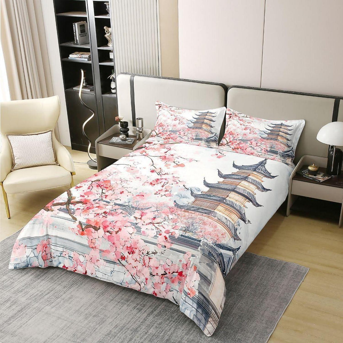 Japanische Kirschblüten Bettwäsche Set 220x240 Baumwolle