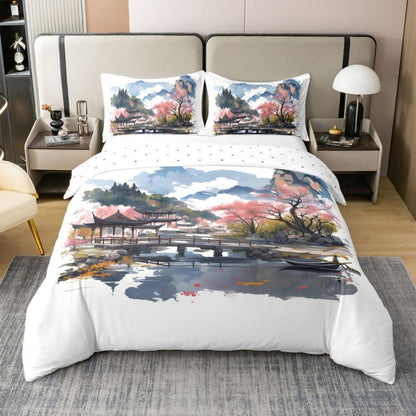 Chinesische Tuschemalerei Bettwäsche Set 200x200 Baumwolle