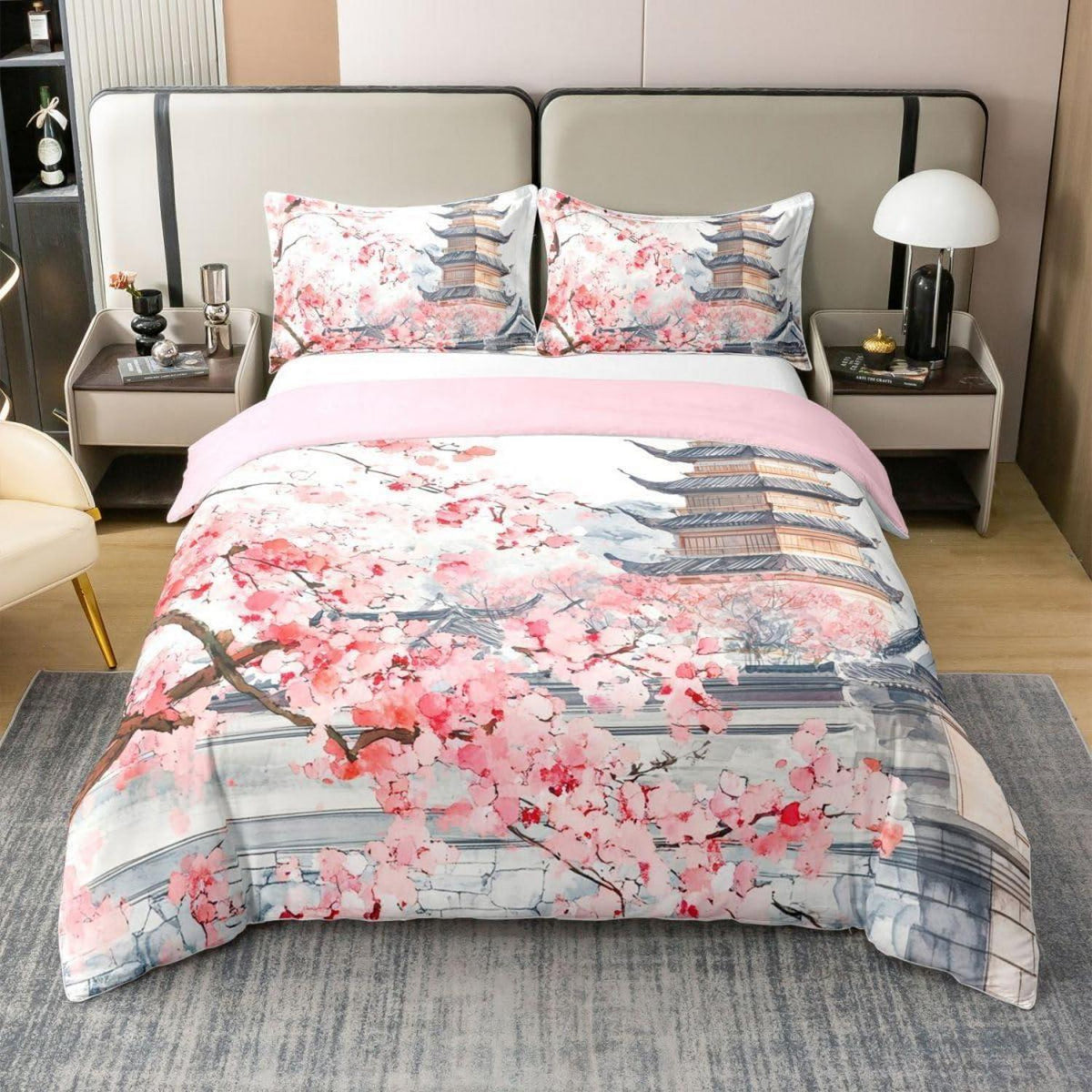 Japanische Kirschblüten Bettwäsche Set 200x200 Baumwolle
