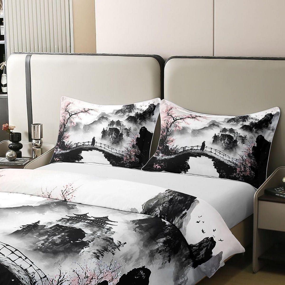 Japanischer Tusche-Stil Bettbezug 135x200 Baumwolle