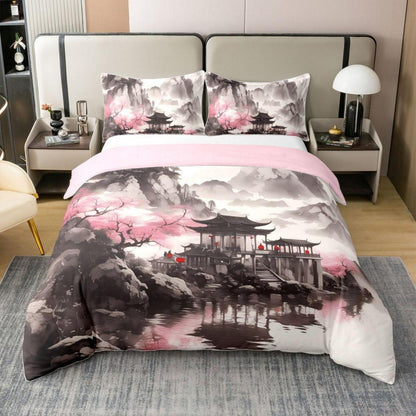 Chinesischer Stil Bettwäsche Set 155x220 Baumwolle Tusche Landschaft