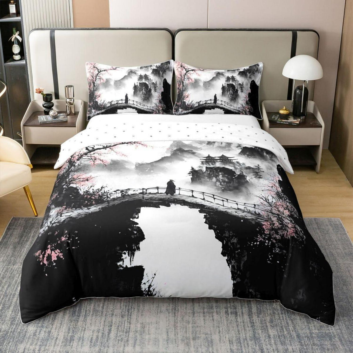 Japanischer Tusche-Stil Bettbezug 200x200 Baumwolle