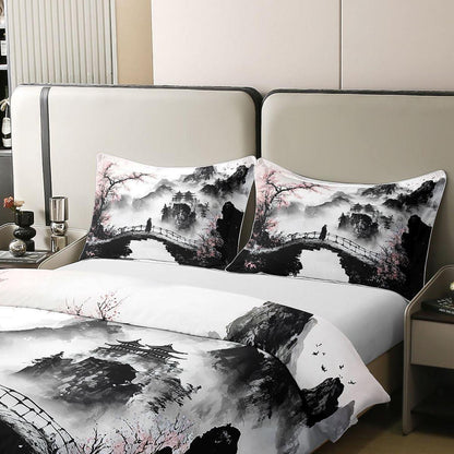 Japanischer Tusche-Stil Bettbezug 200x200 Baumwolle