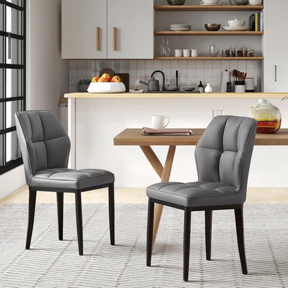 Esszimmerstühle 2er Set, Modernes mit Rautenmuster, Hellgrau in Lederoptik
