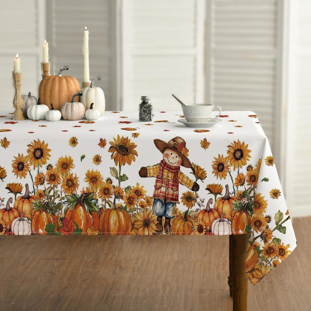 Tischdecke Herbst-Muster 140x160 cm - Vogelscheuche & Sonnenblume