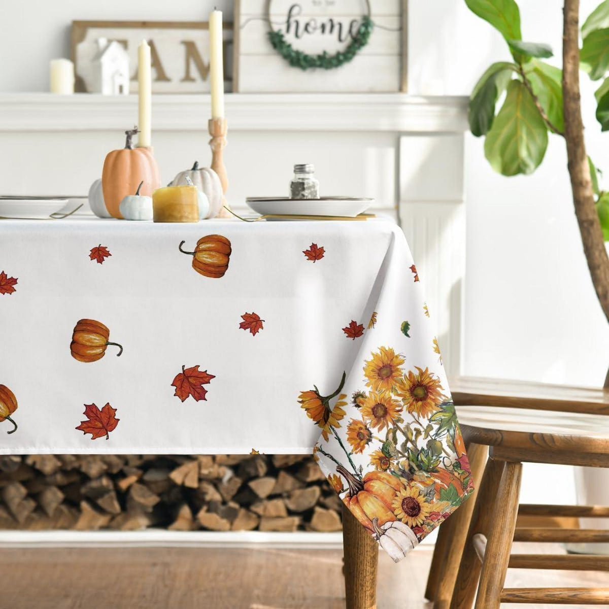Tischdecke Herbst-Muster 140x160 cm - Vogelscheuche & Sonnenblume