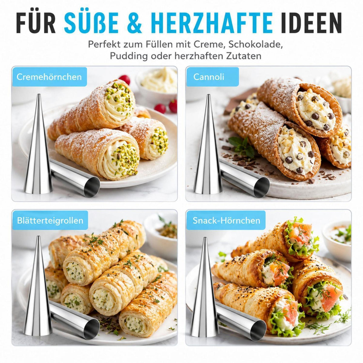Cannoli Backform Set Edelstahl 23-teilig mit Bürste