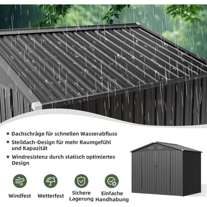 Großer Metall-Gartenschuppen 8x6ft mit Doppeltür & Satteldach
