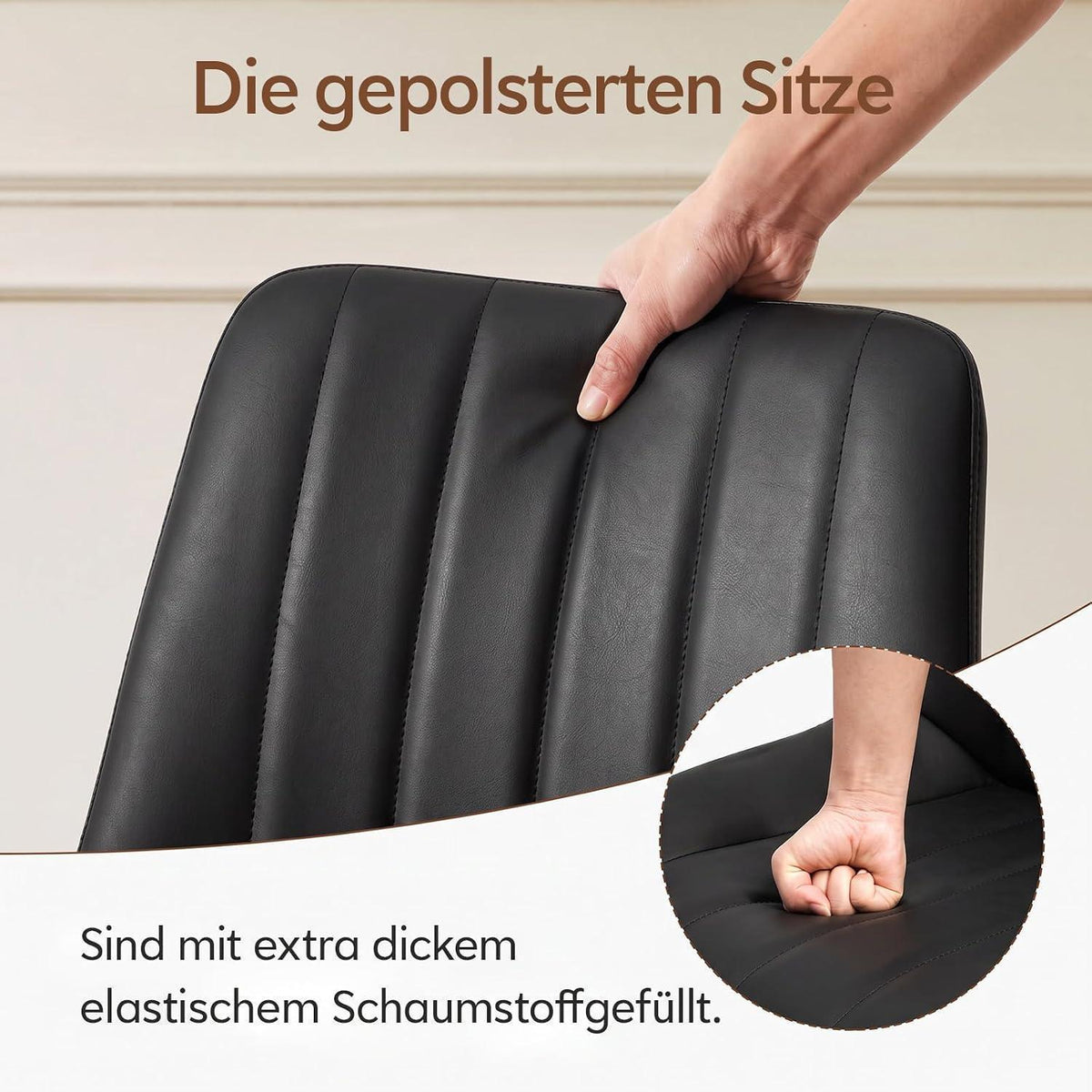 Esszimmerstühle 2er Set, Schwarz in Lederoptik