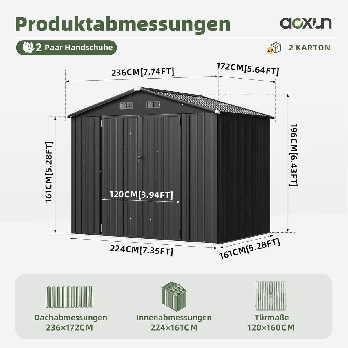 Großes Metallgerätehaus 235x171 cm – Robuster Schuppen für Garten & Werkzeug
