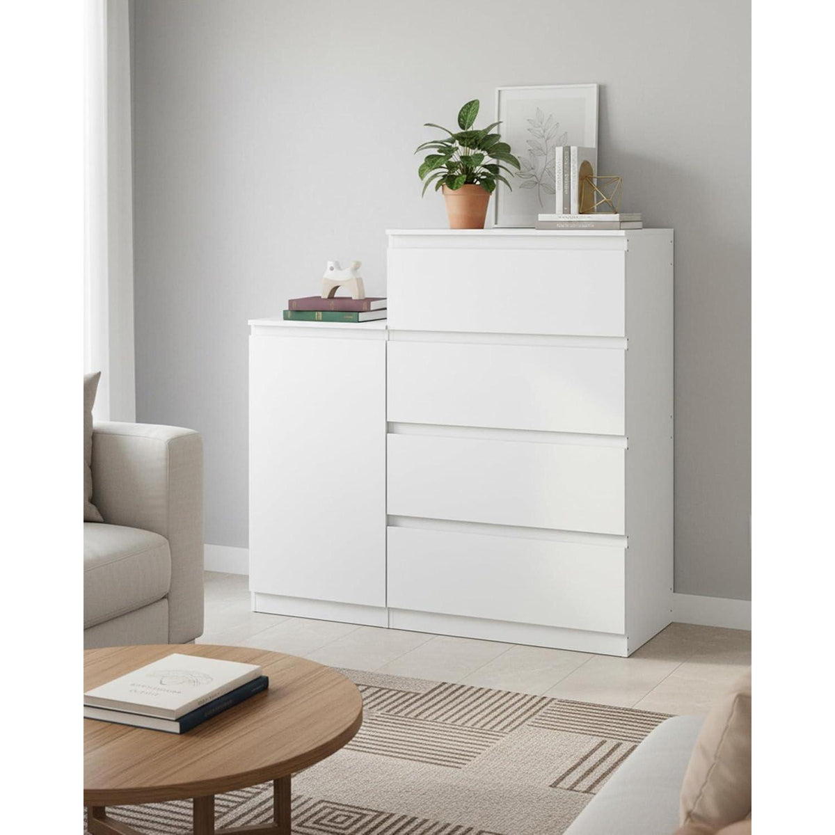 Weißes Kommoden-Set mit 4 Schubladen & Beistellschrank