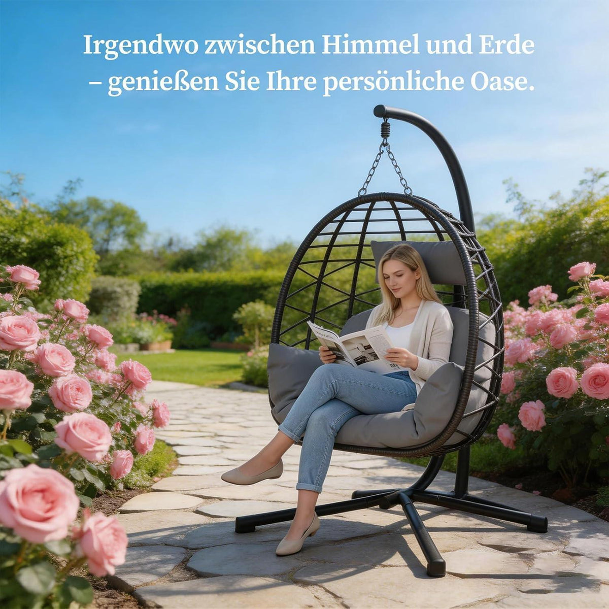 Hängesessel mit Gestell Grau – Outdoor & Indoor Komfort
