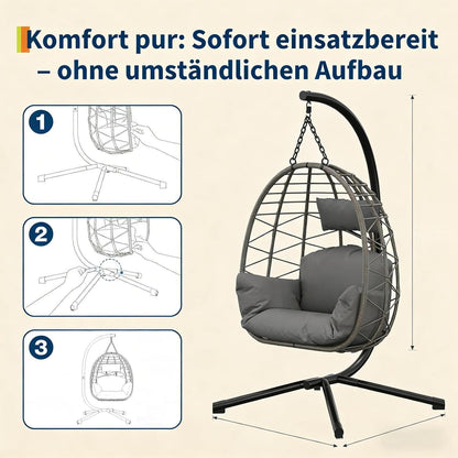 Hängesessel mit Gestell Grau – Outdoor & Indoor Komfort