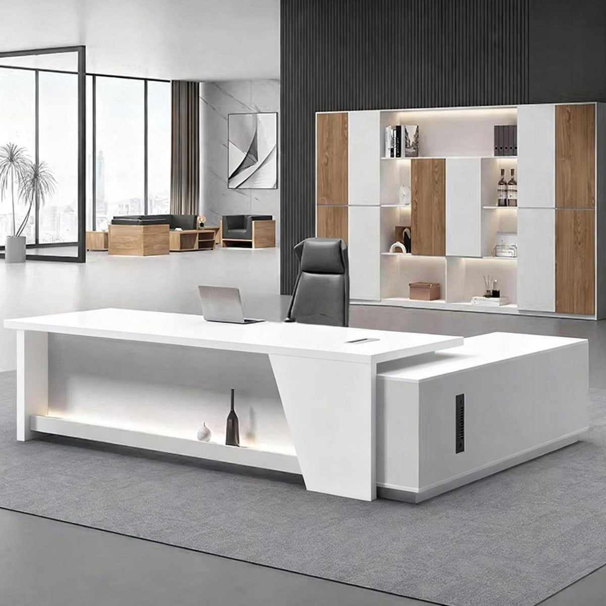 Moderner Schreibtisch mit Stauraum – L-förmiger Bürotisch Schwarz-Weiß