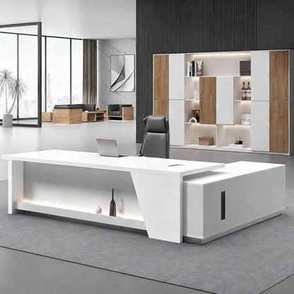 Moderner Schreibtisch mit Stauraum – L-förmiger Bürotisch Schwarz-Weiß