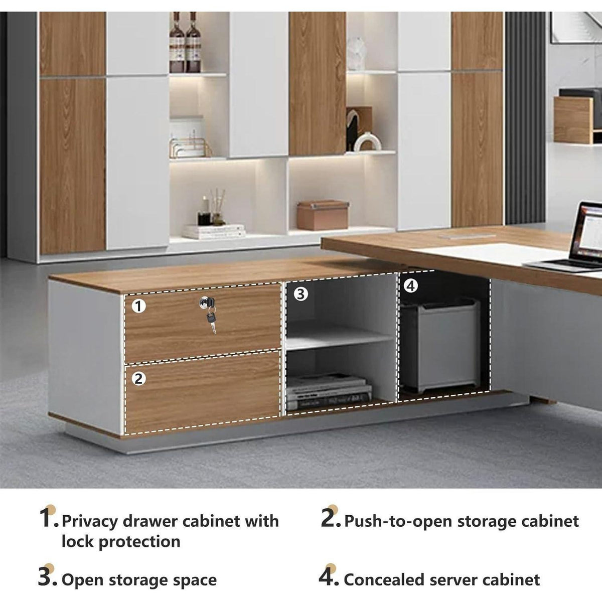 Moderner Schreibtisch mit Stauraum – L-förmiger Bürotisch Schwarz-Weiß