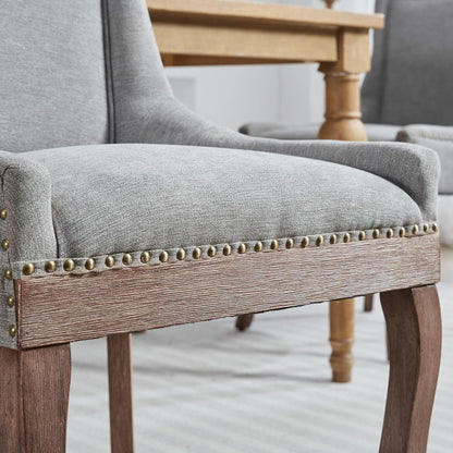 Esszimmerstühle Set 4 Grau – Gepolsterte Chenille Stühle mit Holzbeinen