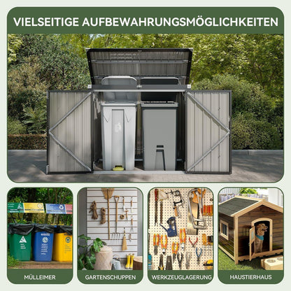 Gerätehaus 150x117x80cm – Mülltonnenbox mit Gasdruckfeder