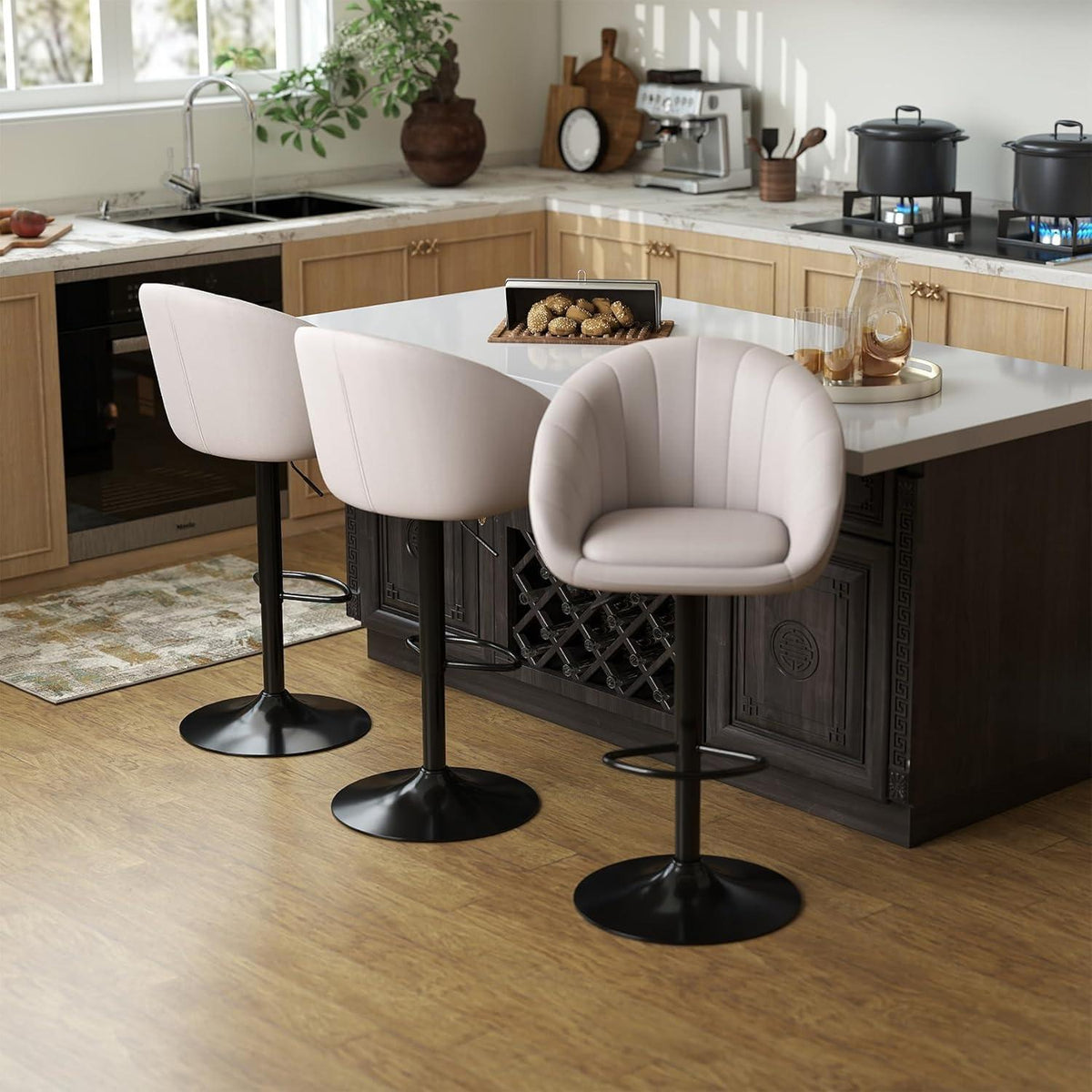 Verstellbarer Barhocker Set (2x) – Beige, atmungsaktiv & bequem