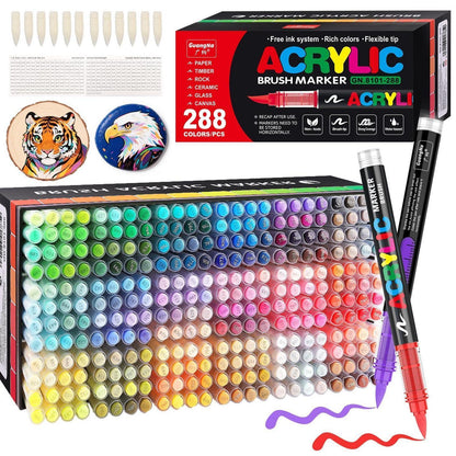 Acrylstifte Set 288 Farben | Pinselspitze für Felsmalerei & mehr