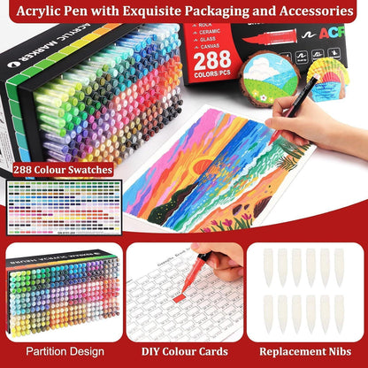 Acrylstifte Set 288 Farben | Pinselspitze für Felsmalerei & mehr