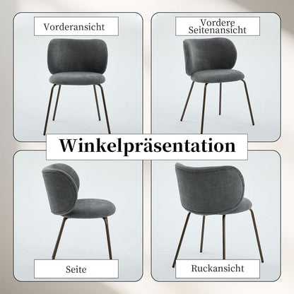 Esszimmerstühle Set 6 Grau, Chenille & Metallbeine Modern