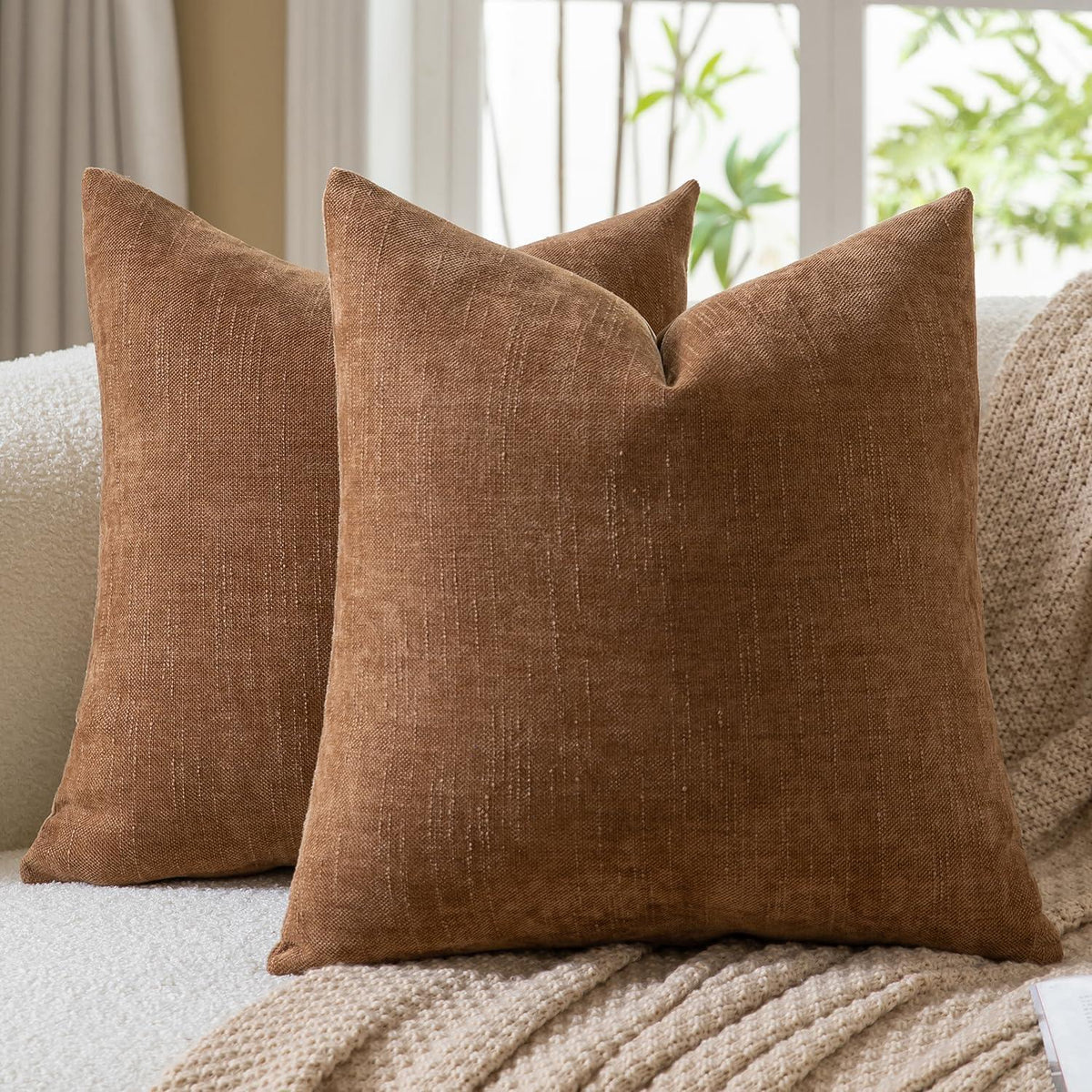 2 Kissenbezüge 45x45 cm Chenille Bronze – Farmhouse Stil