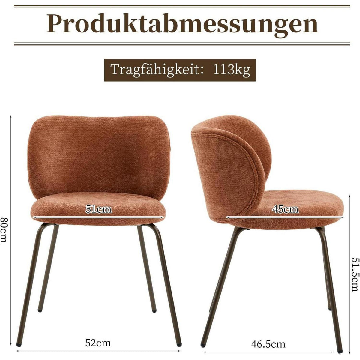 Esszimmerstühle 2er Set, Chenille Stoff, Orange