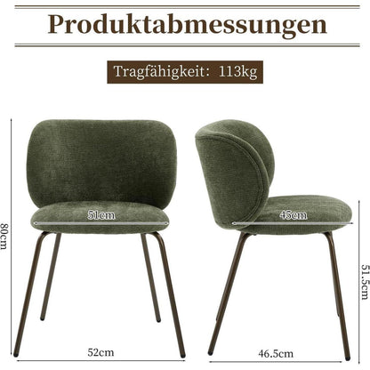 Moderner Esszimmerstuhl Chenille Stoff Olivgrün, bequemer Polsterstuhl