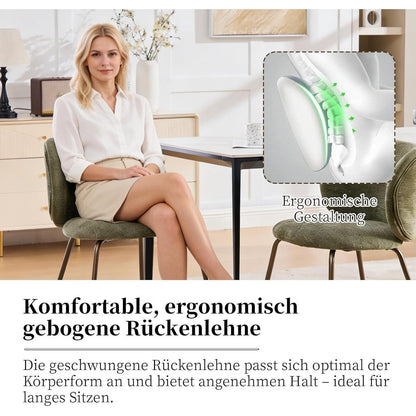 Moderner Esszimmerstuhl Chenille Stoff Olivgrün, bequemer Polsterstuhl