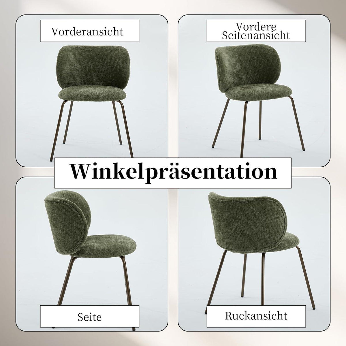 Moderner Esszimmerstuhl Chenille Stoff Olivgrün, bequemer Polsterstuhl