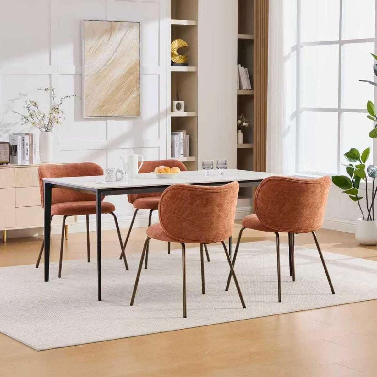 Esszimmerstühle Set 4er – Chenille Stoff, Orange, Modern