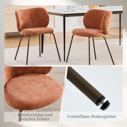 Esszimmerstühle Set 4er – Chenille Stoff, Orange, Modern