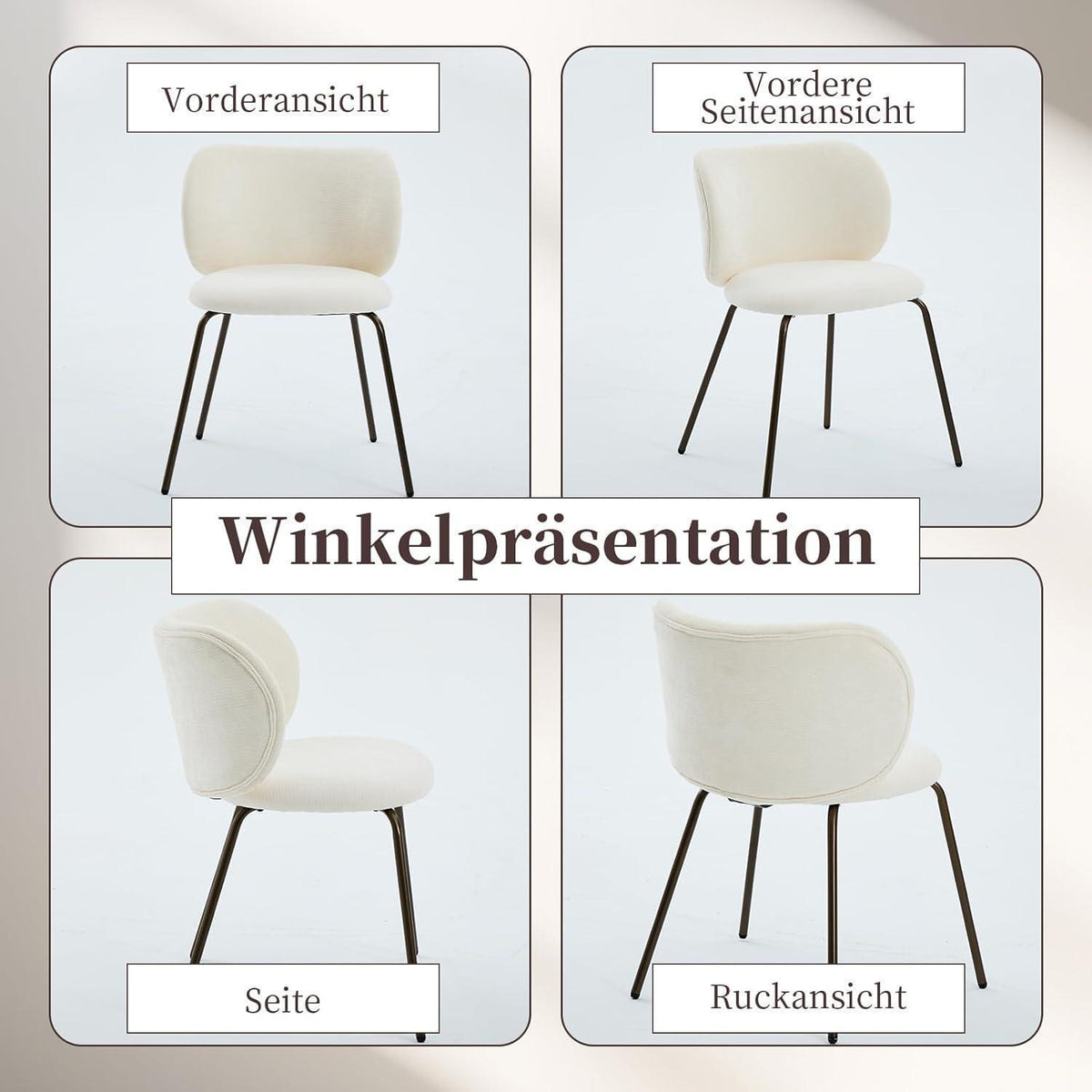 Esszimmerstühle 2er Set, Chenille Stoff, Creme Weiß