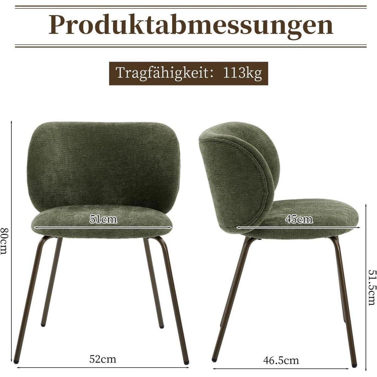 Esszimmerstühle Set 4 Olivgrün, Chenille Stoff & Metallbeine