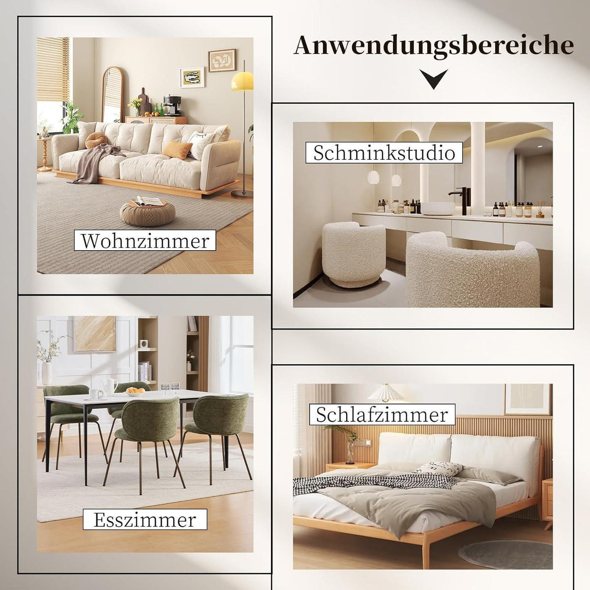 Esszimmerstühle Set 4 Olivgrün, Chenille Stoff & Metallbeine